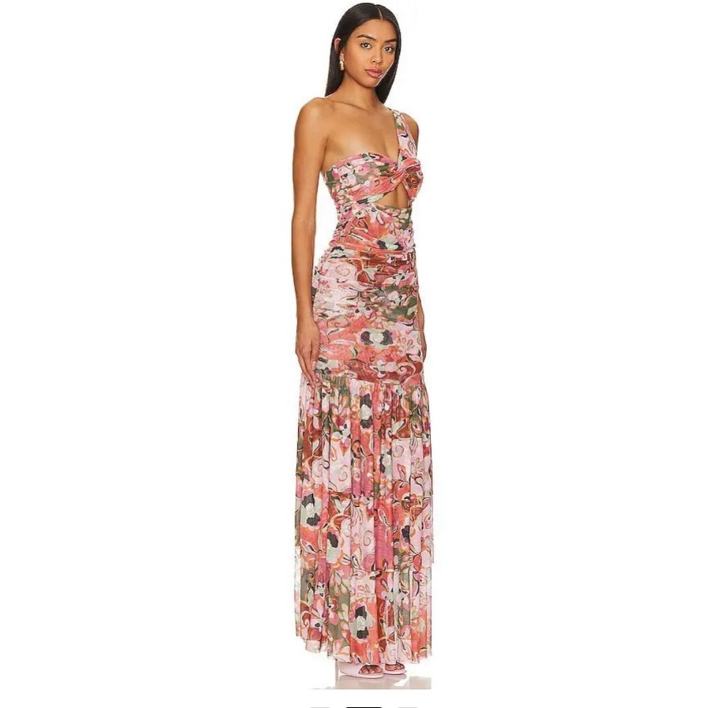 Misa Los Angeles Pink Multi One-Shoulder Cutout Maxi Dress
